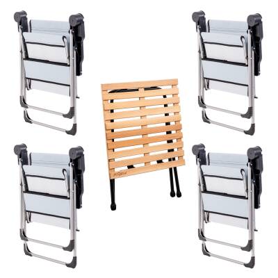 4 Adet Katlanır Kamp Sandalyesi ve Masa Seti - Rock - Turkuaz - Bardaklıklı - 140 KG - 2