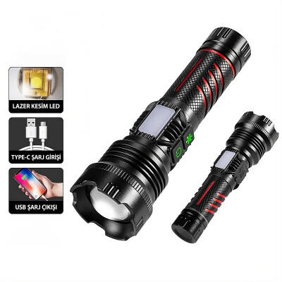 Argeus Şarjlı Zoomlu Metal El Feneri - 4