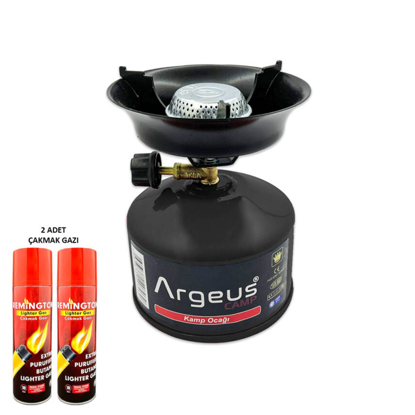 Argeus Stone Kamp Ocağı ve Çakmak Gazı Seti - Siyah (203) - 1