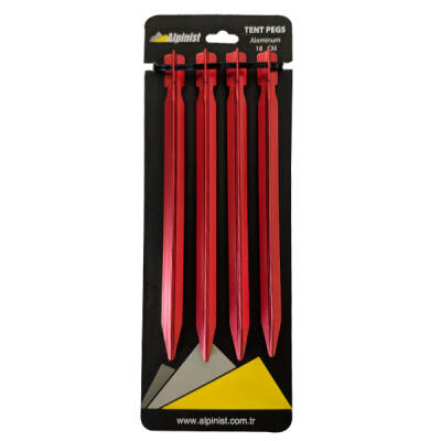 Asyaink Alpinist 6061 Alüminyum Kamp Çadırı Sabitleme Kazığı - Kırmızı Renk 4'lü Set