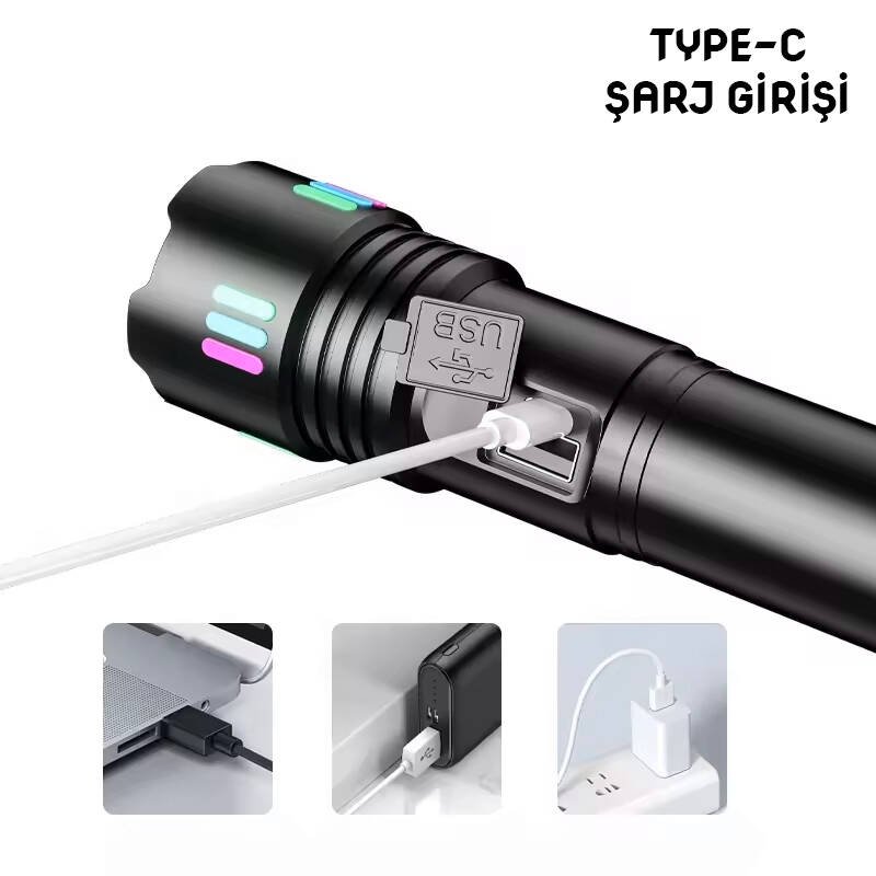 Şarj Edilebilir El Feneri - Wison - 2000 Lümen - 20 Watt - Fosforlu Kasa - 5