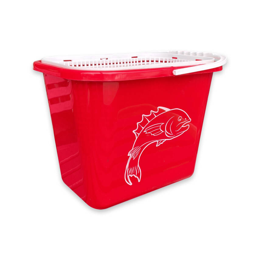 Balıkçı Kovası - 15 Litre - Fishack - Süzgeçli - Kırmızı (Kod 179) - 1