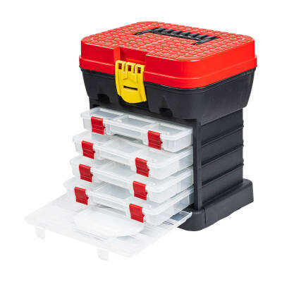 Tabureli Balıkçı Takım Çantası - 4 Çekmeceli - Kırmızı - 3