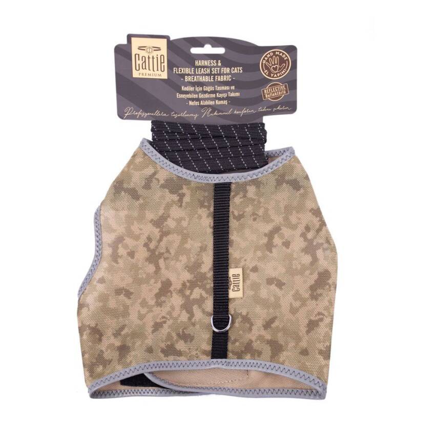 Cattie Havalı Dokuma Kedi Göğüs & Gezdirme Takımı Kamuflaj - 2