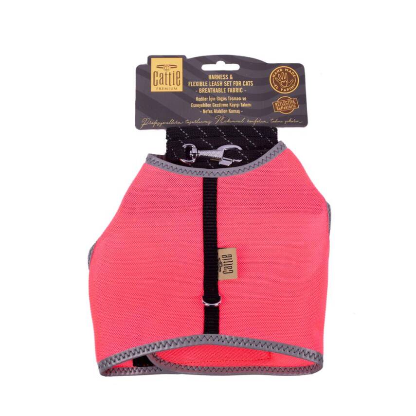 Cattie Havalı Dokuma Kedi Göğüs & Gezdirme Takımı Pembe 1*25-35 cm - 2
