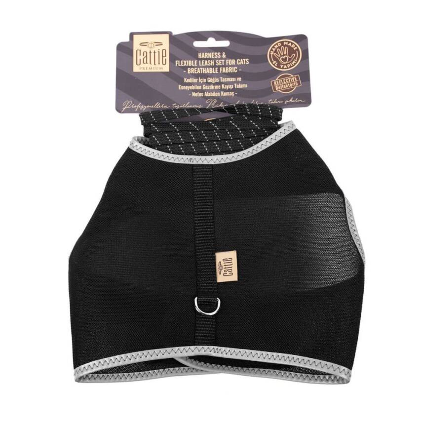 Cattie Havalı Dokuma Kedi Göğüs & Gezdirme Takımı Siyah 1*25-35 cm - 2