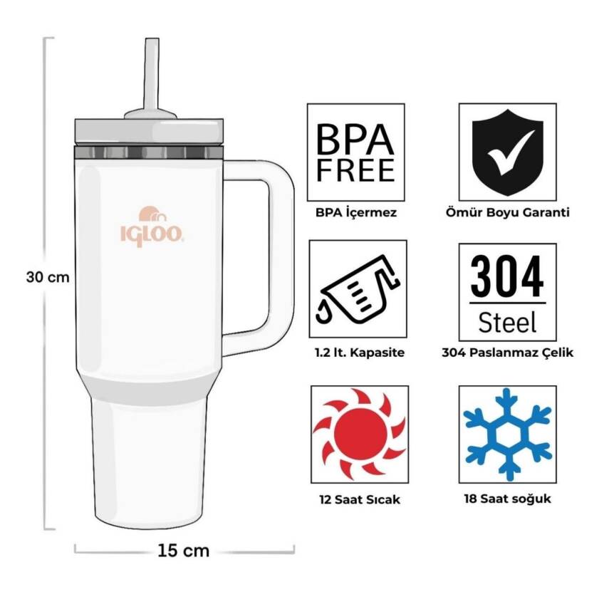 Çelik Mug Termos - Igloo - Stadler - 1.2 lt - Haki - 205787 - 4