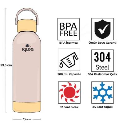 Çelik Pro Termos - Igloo - Hydrate - 500ml - Bej - 205694 - 4