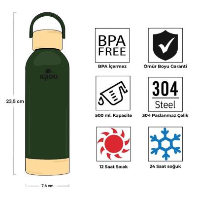 Çelik Pro Termos - Igloo - Hydrate - 500ml - Haki - 205694 - 4