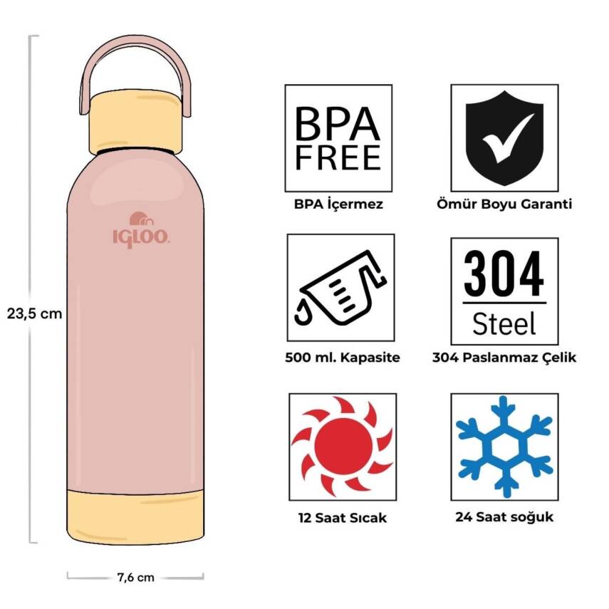 Çelik Pro Termos - Igloo - Hydrate - 500ml - Somon - 205694 - 4