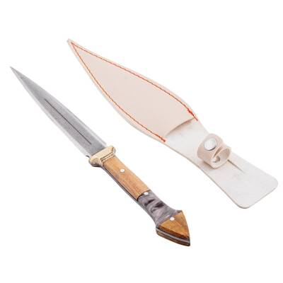 Çift Ağızlı Çerkez Bıçağı - Deri Kılıflı - Epoksi Sap - Büyük - Mermer - 4