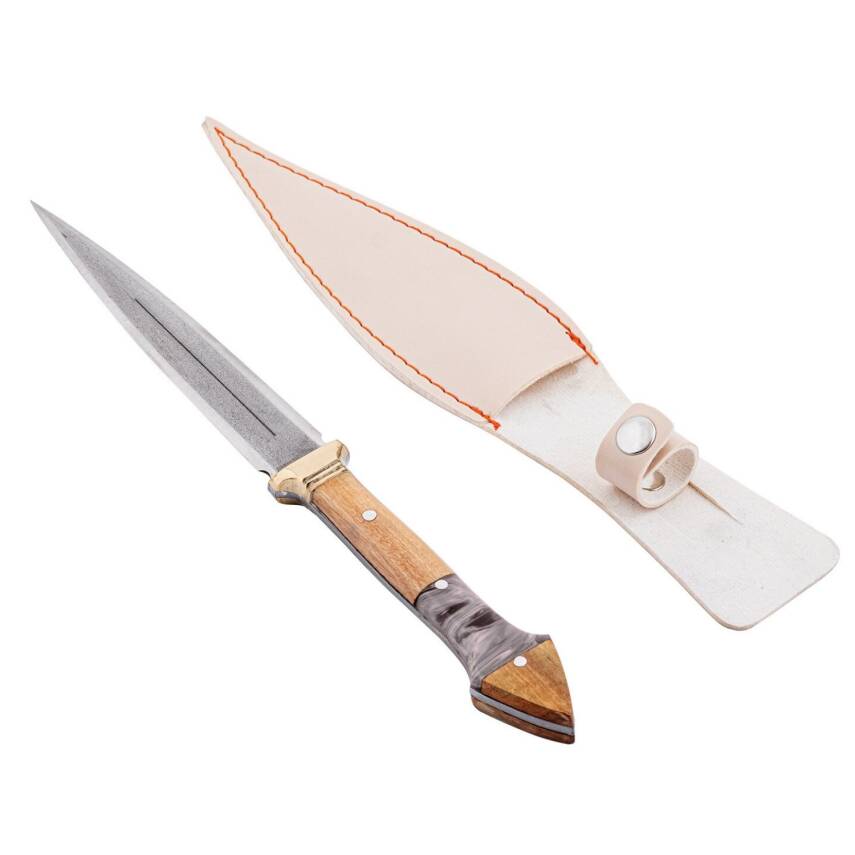 Çift Ağızlı Çerkez Bıçağı - Deri Kılıflı - Epoksi Sap - Büyük - Mermer - 4