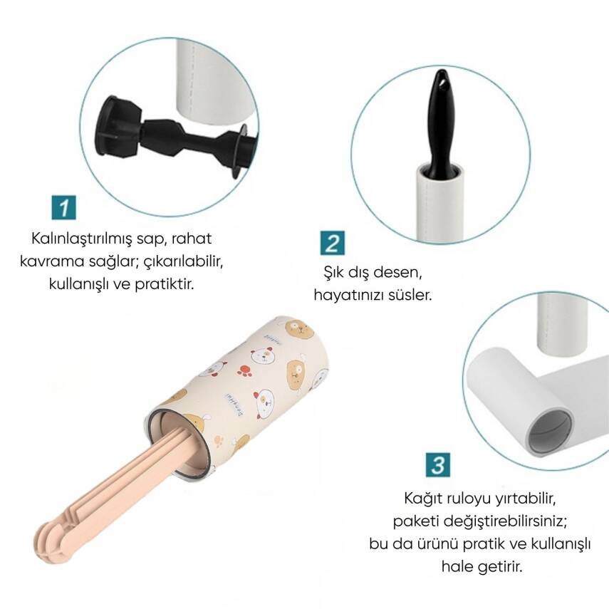 D-Pet Kedi/Köpek Tüy Toplama Rulosu - Açık Pembe - 2