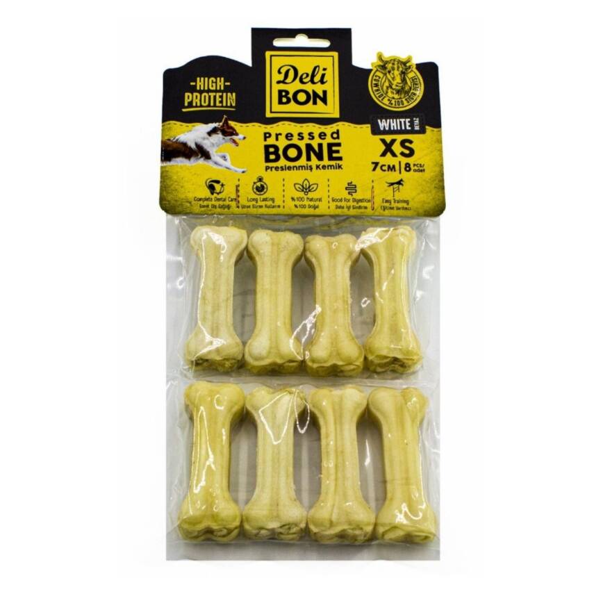 Delibon 7cm Deri Preslenmiş Kemik Köpek Çiğneme Ödülü - 8 Adet - 1