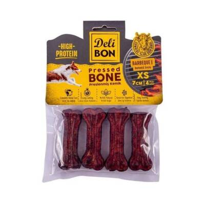 Delibon Barbekü Aromalı 7cm Deri Pres Köpek Kemik Ödülü - 4 Adet