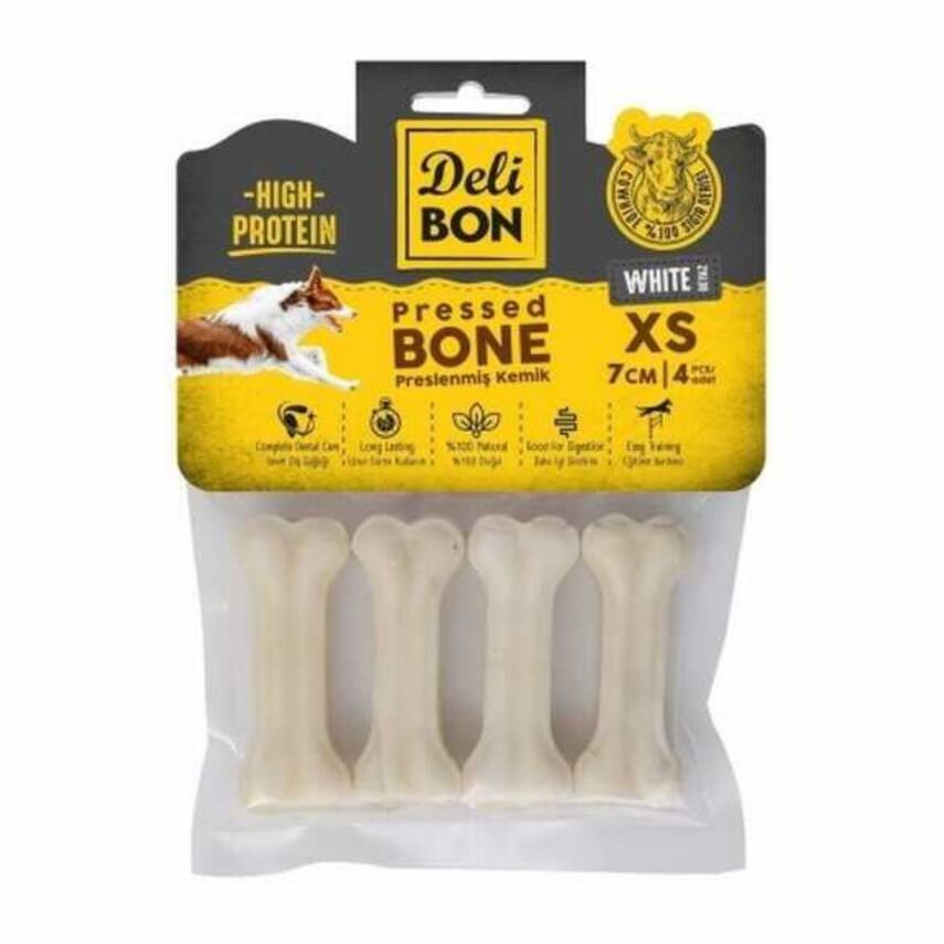 Delibon Köpek Çiğneme Ödülü - 7cm Deri Pres Kemik (4 Adet) - Doğal ve Sağlıklı - 1