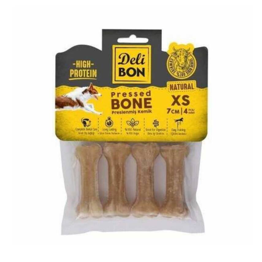 Delibon Naturel Deri Pres Kemik 7cm (4 Adet) - Küçük Irk Köpek Ödül Maması - 1