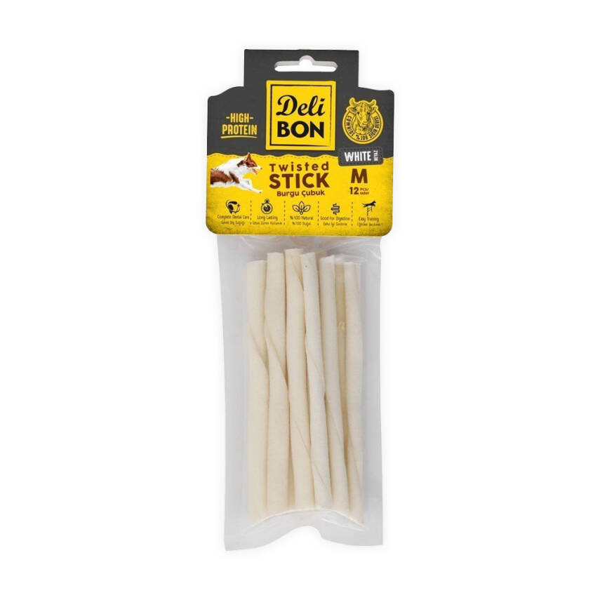 Delibon Orta Irk Köpekler İçin Burgu Çubuk Deri Kemik Ödülü - 12 Adet - 1