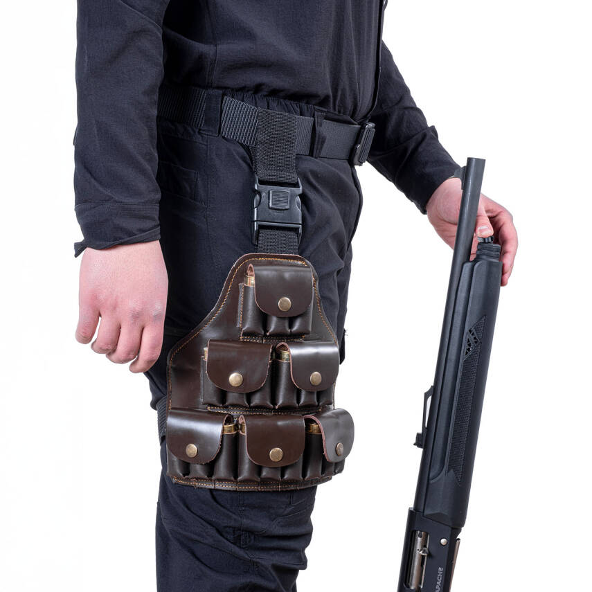 Deri Bacak Fişekliği - Savage - Kahve - 18'li - 5