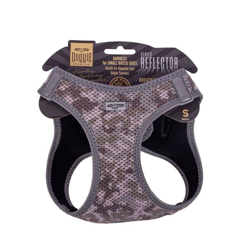 Doggie Havalı Dokuma Reflektörlü Küçük Irk Göğüs Tasması Camo 32-38 cm(ARG-S) - 1
