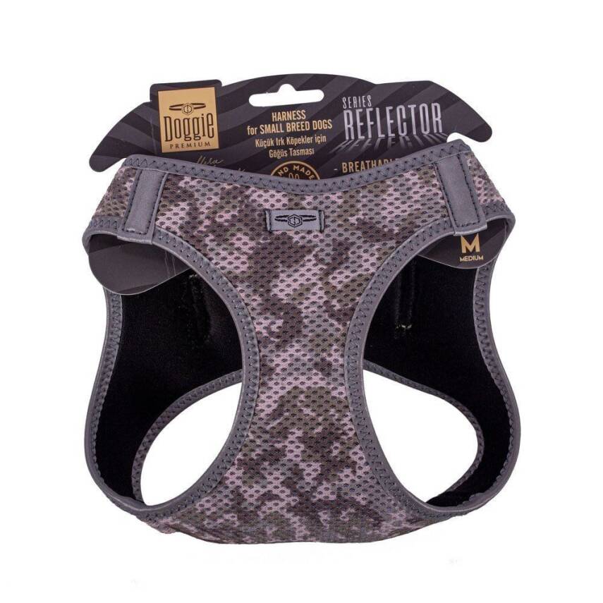 Doggie Havalı Dokuma Reflektörlü Küçük Irk Göğüs Tasması Camo 38-44 cm(ARG-M) - 1