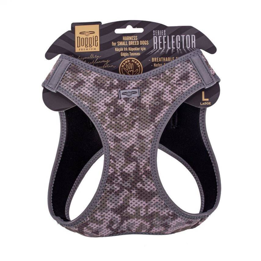 Doggie Havalı Dokuma Reflektörlü Küçük Irk Göğüs Tasması Camo 42-48 cm(ARG-L) - 1