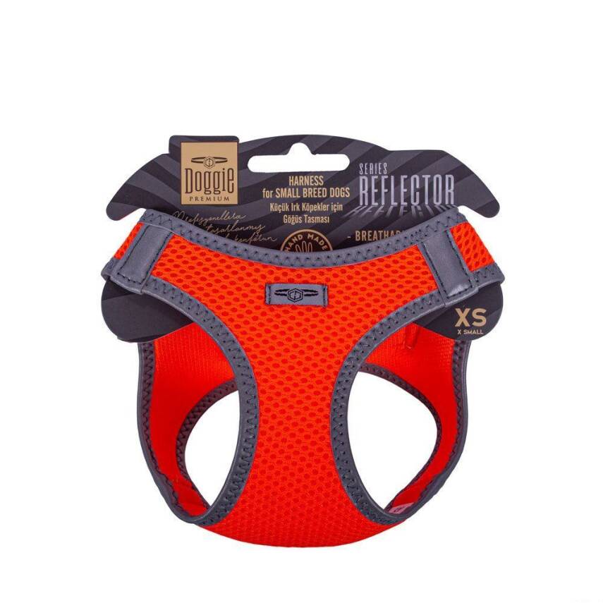 Doggie Havalı Dokuma Reflektörlü Küçük Irk Göğüs Tasması Orange 30-34 cm(ARG-XS) - 1