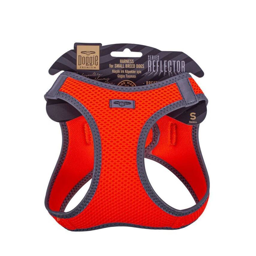 Doggie Havalı Dokuma Reflektörlü Küçük Irk Göğüs Tasması Orange 32-38 cm(ARG-S) - 1