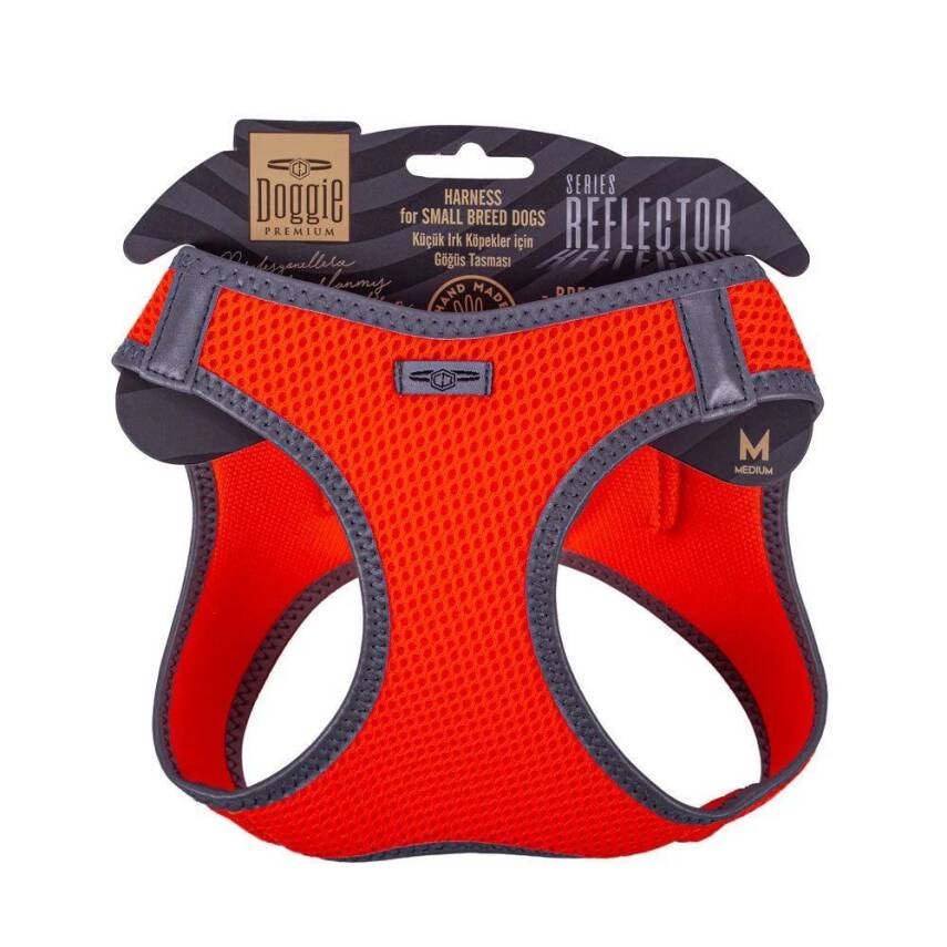 Doggie Havalı Dokuma Reflektörlü Küçük Irk Göğüs Tasması Orange 38-44 cm(ARG-M) - 1