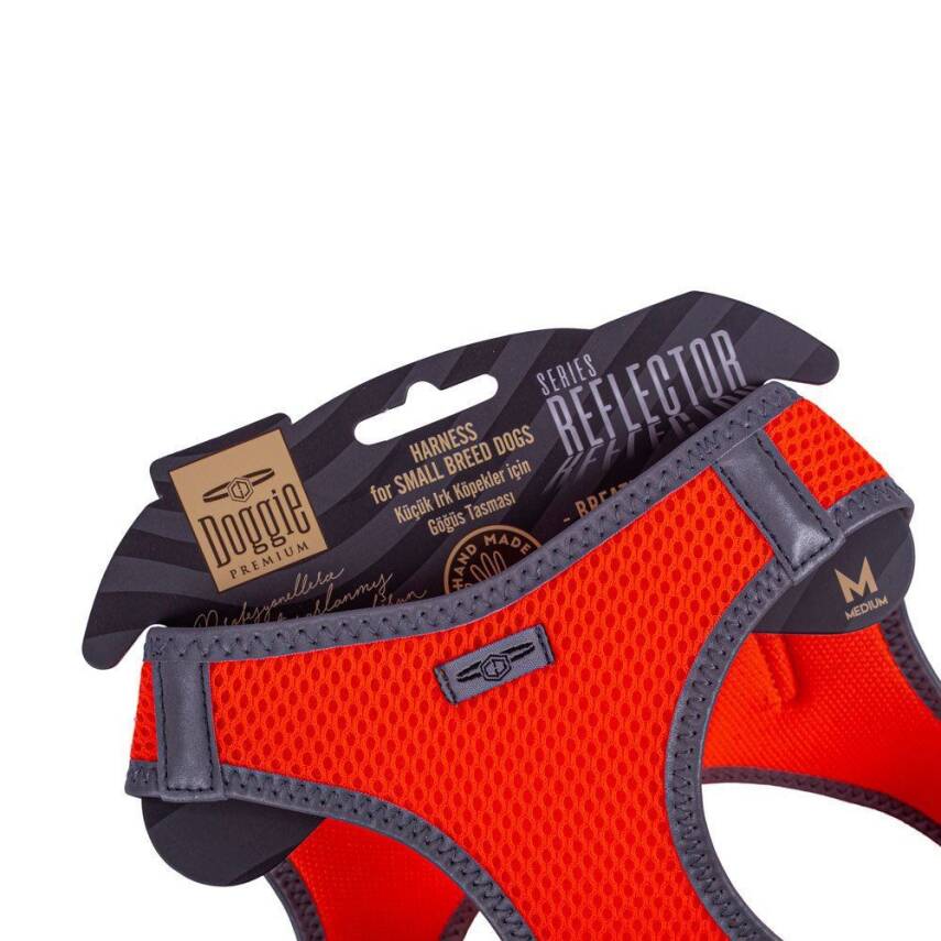 Doggie Havalı Dokuma Reflektörlü Küçük Irk Göğüs Tasması Orange 38-44 cm(ARG-M) - 3