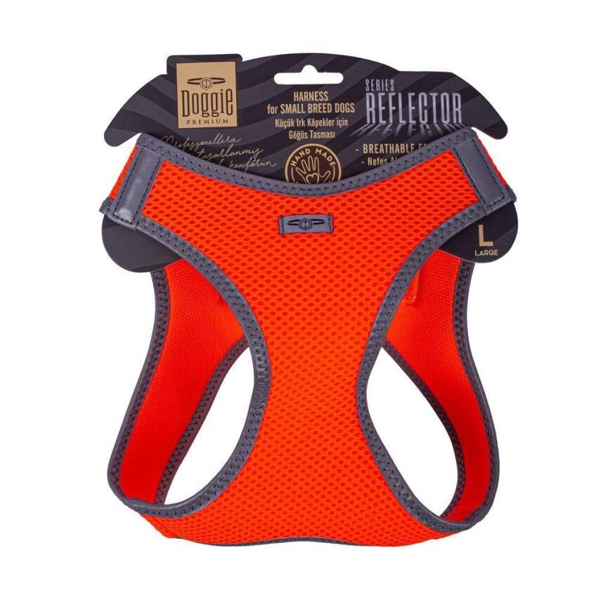Doggie Havalı Dokuma Reflektörlü Küçük Irk Göğüs Tasması Orange 42-48 cm(ARG-L) - 1