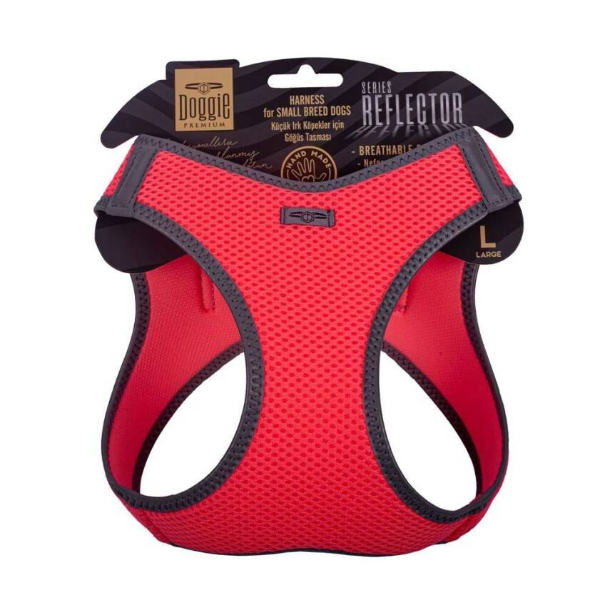 Doggie Havalı Dokuma Reflektörlü Küçük Irk Göğüs Tasması Pembe 42-48 cm (ARG-L) - 1