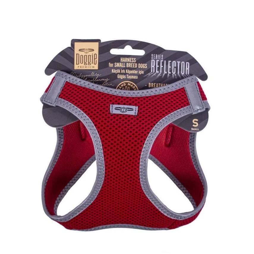 Doggie Havalı Dokuma Reflektörlü Küçük Irk Göğüs Tasması Red 32-38 cm(ARG-S) - 1