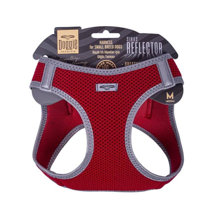 Doggie Havalı Dokuma Reflektörlü Küçük Irk Göğüs Tasması Red 38-44 cm(ARG-M) - 1