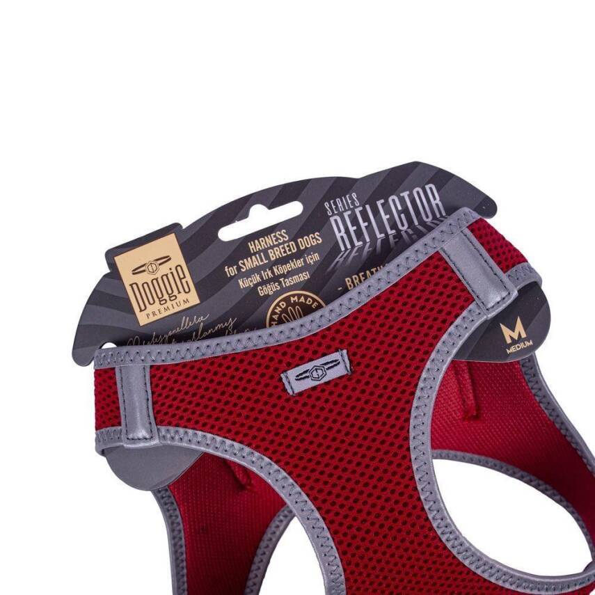 Doggie Havalı Dokuma Reflektörlü Küçük Irk Göğüs Tasması Red 38-44 cm(ARG-M) - 3