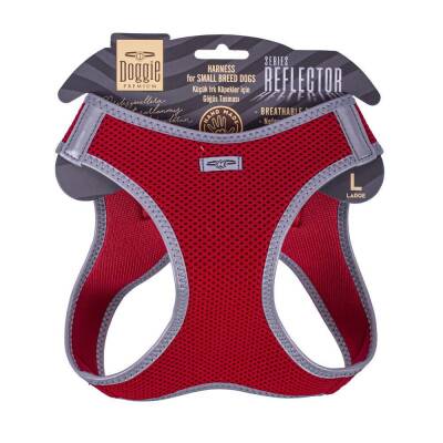 Doggie Havalı Dokuma Reflektörlü Küçük Irk Göğüs Tasması Red 42-48 cm (ARG-L)
