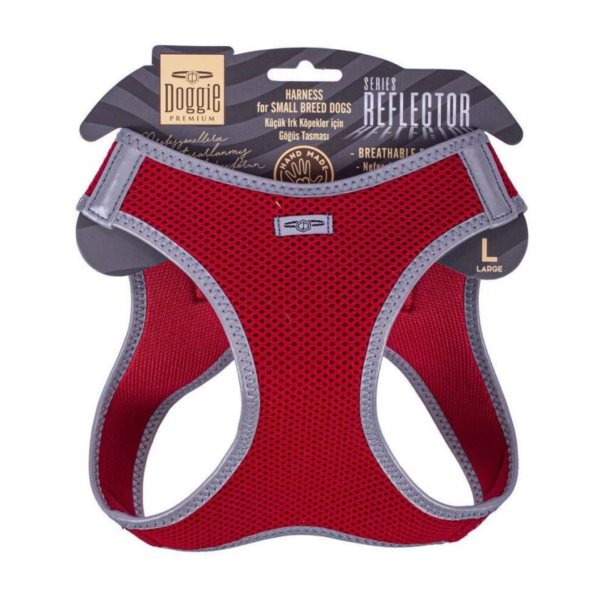 Doggie Havalı Dokuma Reflektörlü Küçük Irk Göğüs Tasması Red 42-48 cm (ARG-L) - 1