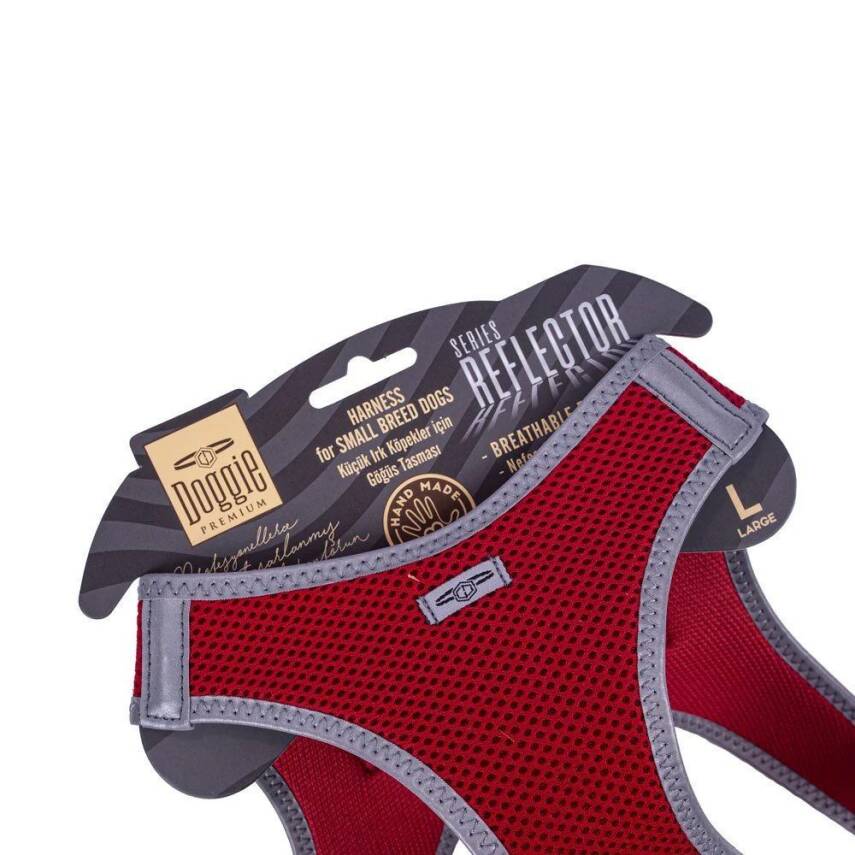 Doggie Havalı Dokuma Reflektörlü Küçük Irk Göğüs Tasması Red 42-48 cm (ARG-L) - 3