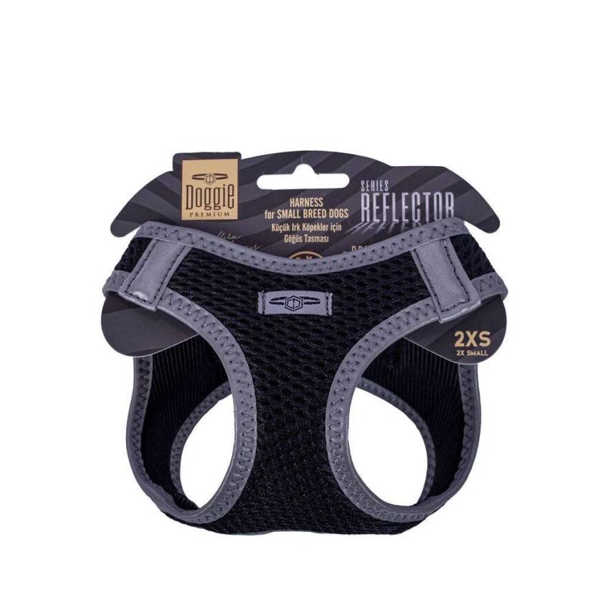 Doggie Havalı Dokuma Reflektörlü Küçük Irk Göğüs Tasması Siyah 26-30 cm(ARG-2XS) - 1