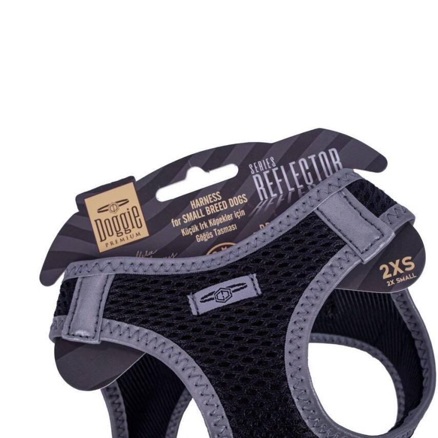Doggie Havalı Dokuma Reflektörlü Küçük Irk Göğüs Tasması Siyah 26-30 cm(ARG-2XS) - 3