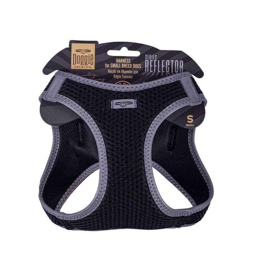 Doggie Havalı Dokuma Reflektörlü Küçük Irk Göğüs Tasması Siyah 32-38 cm (ARG-S) - 1