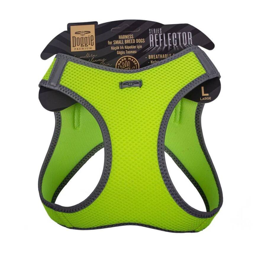 Doggie Havalı Dokuma Reflektörlü Küçük Irk Göğüs Tasması Yellow 42-48 cm(ARG-L) - 1