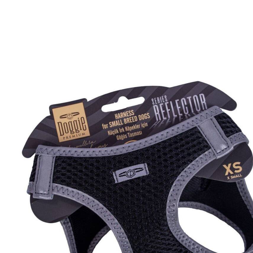 Doggie Havalı Dokuma Reflektörlü Küçük Irk Göğüs Tasması Siyah 30-34 cm (ARG-XS) - 3