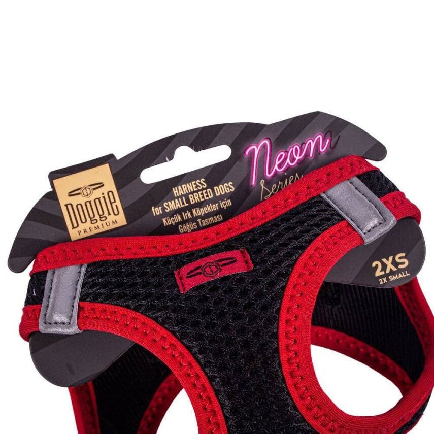 Doggie Havalı Dokuma Neon Küçük Irk Göğüs Tasması Kırmızı 26-30 cm (ANG-2XS) - 3
