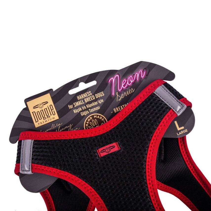 Doggie Havalı Dokuma Neon Küçük Irk Göğüs Tasması Kırmızı 42-48 cm (ANG-L) - 3