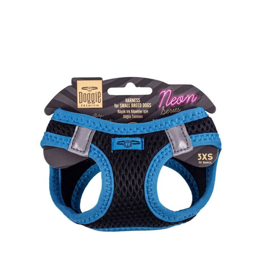 Doggie Havalı Dokuma Neon Küçük Irk Göğüs Tasması Mavi 22-26 cm (ANG-3XS) - 1