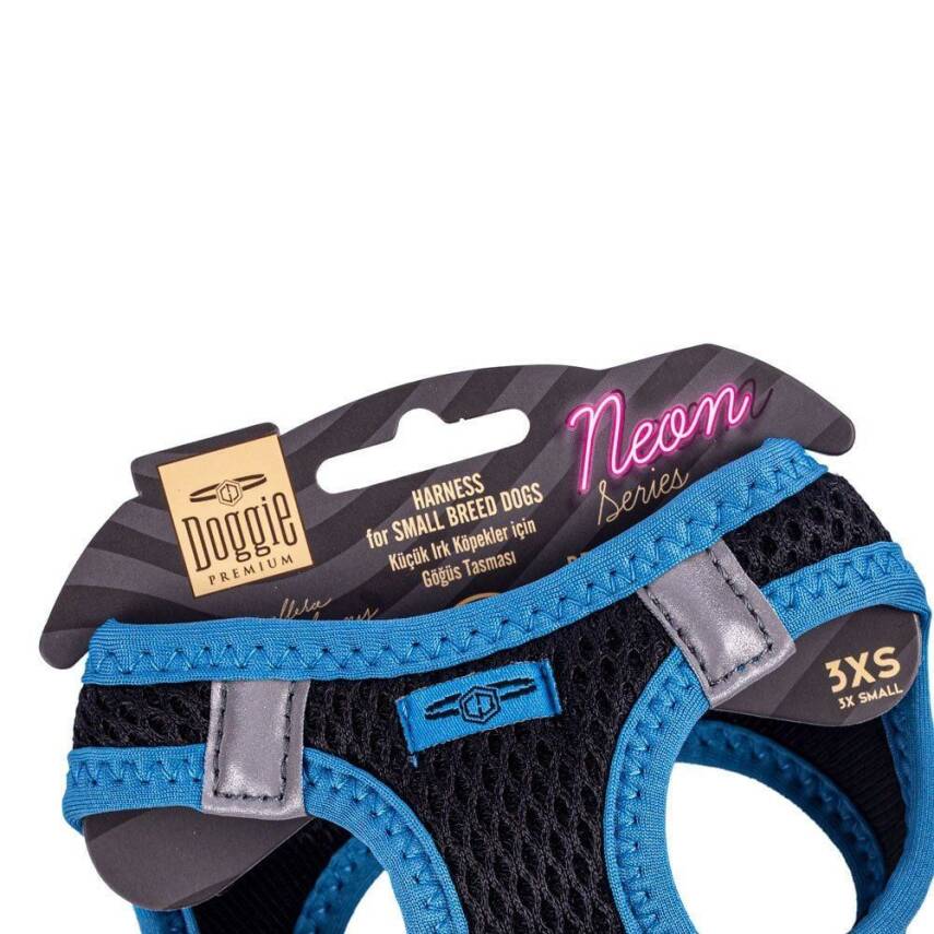 Doggie Havalı Dokuma Neon Küçük Irk Göğüs Tasması Mavi 22-26 cm (ANG-3XS) - 3