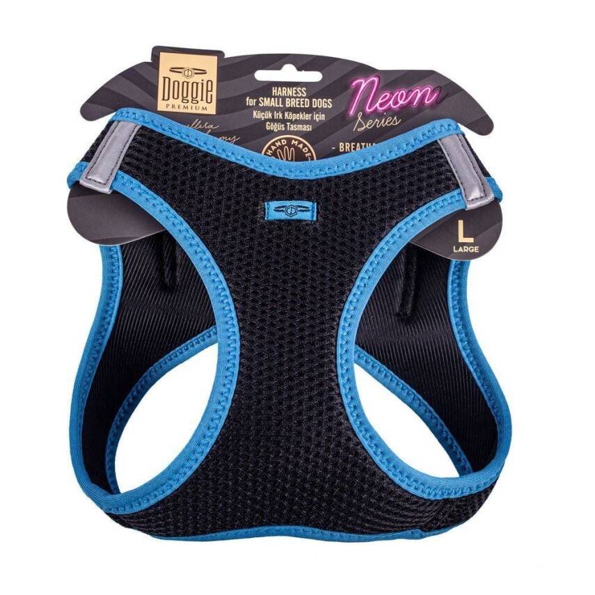 Doggie Havalı Dokuma Neon Küçük Irk Göğüs Tasması Mavi 42-48 cm (ANG-L) - 1
