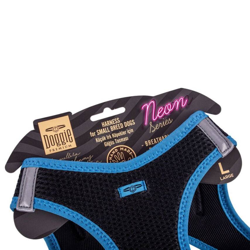 Doggie Havalı Dokuma Neon Küçük Irk Göğüs Tasması Mavi 42-48 cm (ANG-L) - 3
