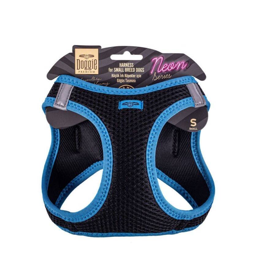 Doggie Havalı Dokuma Neon Küçük Irk Göğüs Tasması Mavi 32-38 cm (ANG-S) - 1